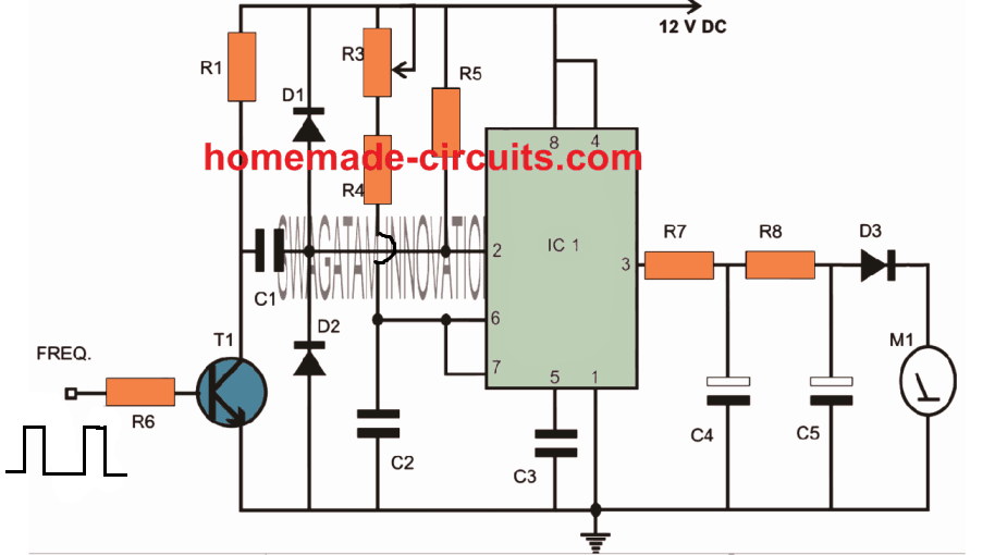 simple IC 555 tachometer circuit Diagram