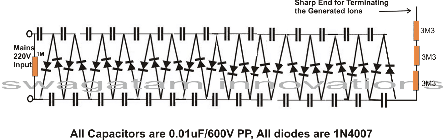 room ionizer circuit using diodes and capacitors