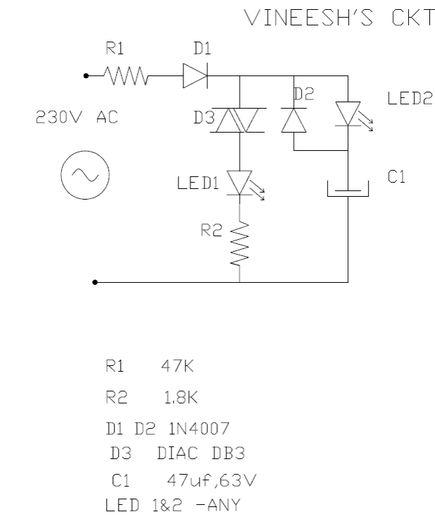 Triac diac led flasher circuit 220V