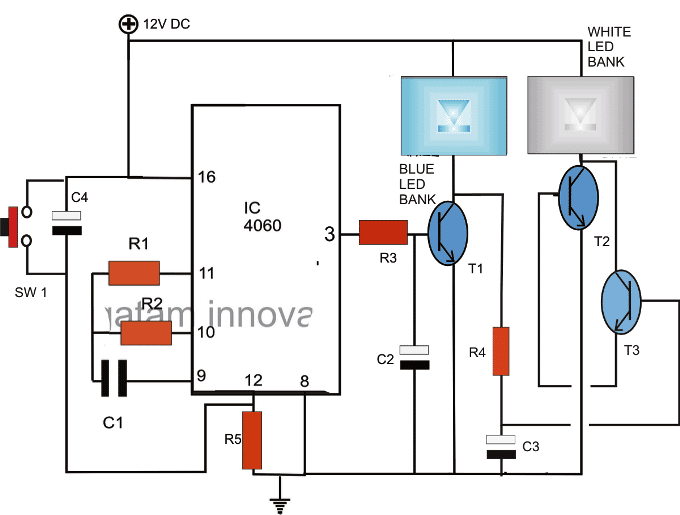 Fish aquarium led optimizer using IC 4060 timer