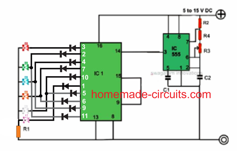 reverse forward LED light chaser circuit