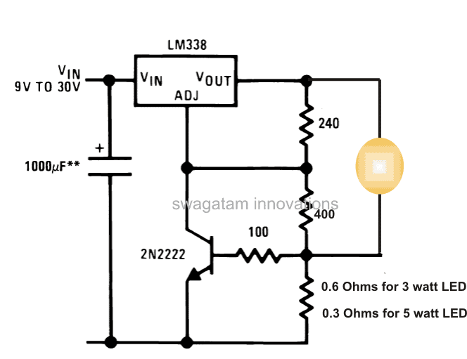 3 Watt, 5 Watt LED DC to Constant Current Driver Circuit | Homemade Circuit Projects
