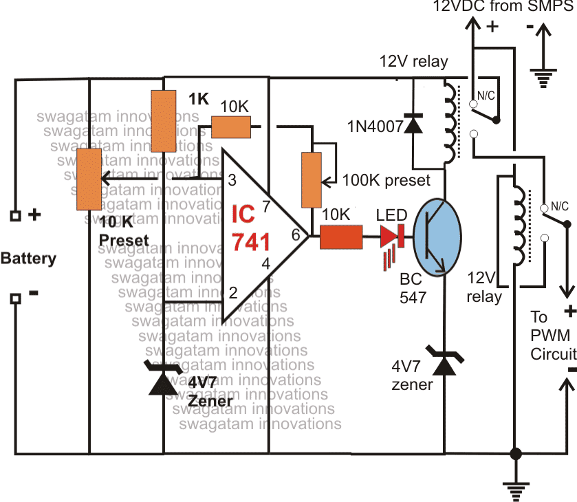 automatic battery charger circuit for high power emergency lamp design