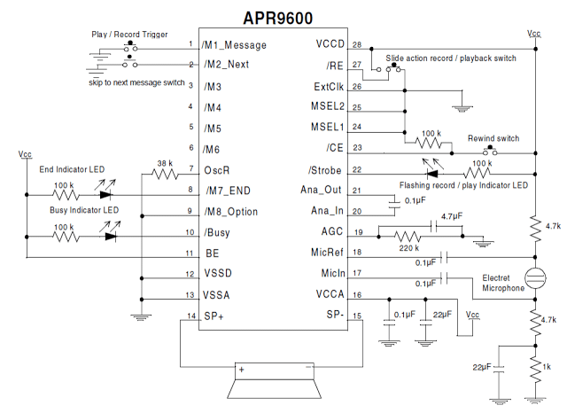 Make a Single Chip Programmable Voice/Audio Recorder Circuit Circuit Diagram