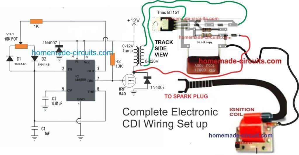 electronic CDI circuit with 12V battery operation