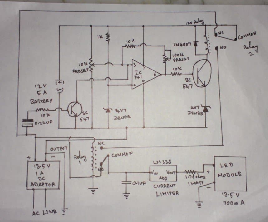 10 watt to 1000 watt emergency lamp circuit diagram