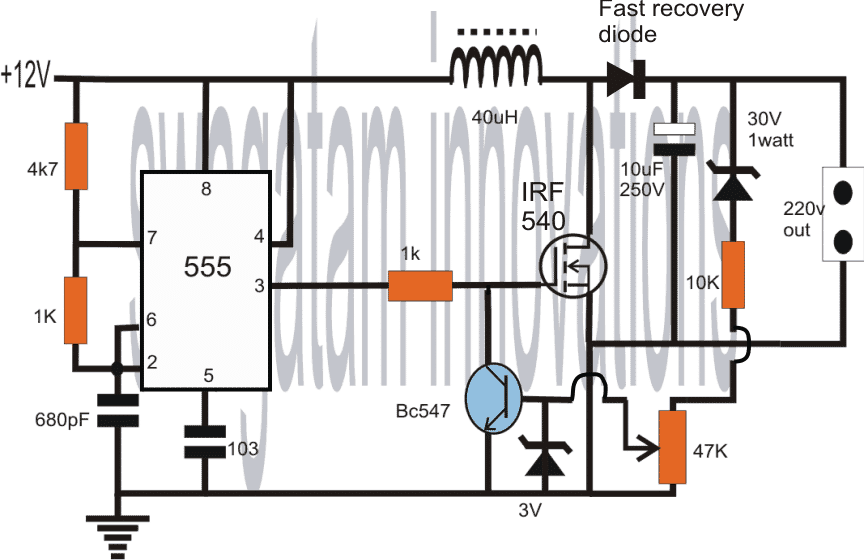 12V to 220V converter circuit