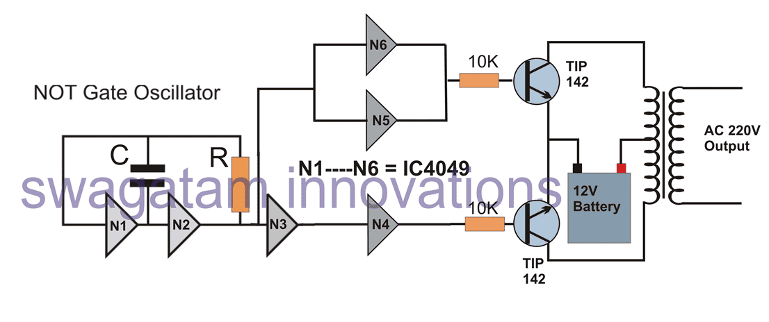 simple inverter circuit using IC 4049