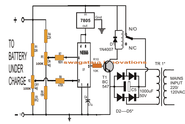 improved lead acid battery charger circuit diagram using IC 555