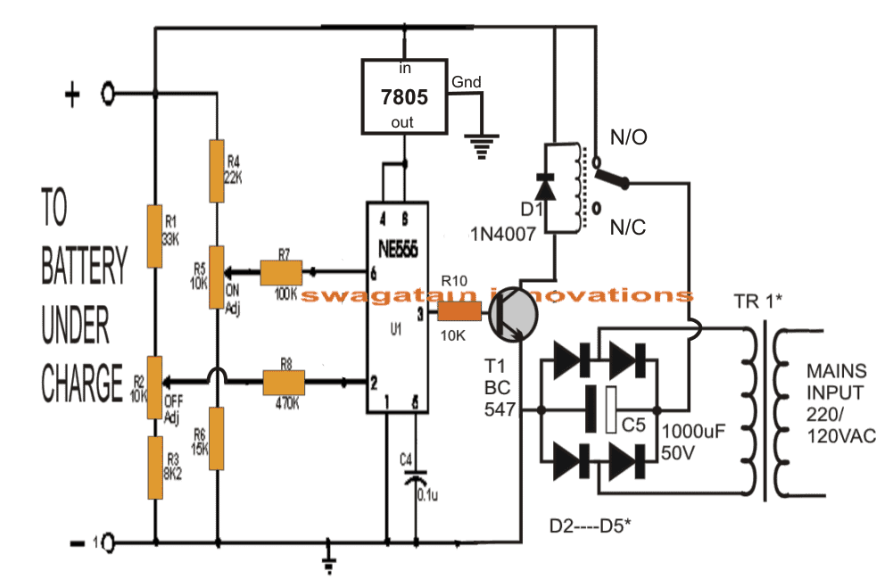 automatic lead acid battery charger circuit diagram using IC 555