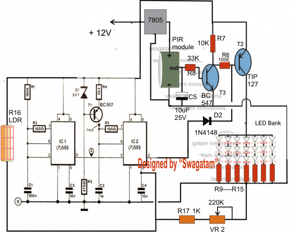 Energy Saving Automatic LED Light Controller Circuit Circuit Diagram
