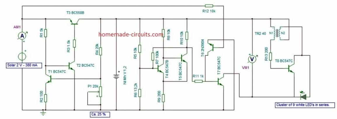 solar LED lamp with auto cut off circuit