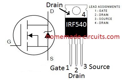 MOSFET IRF540 pinout details