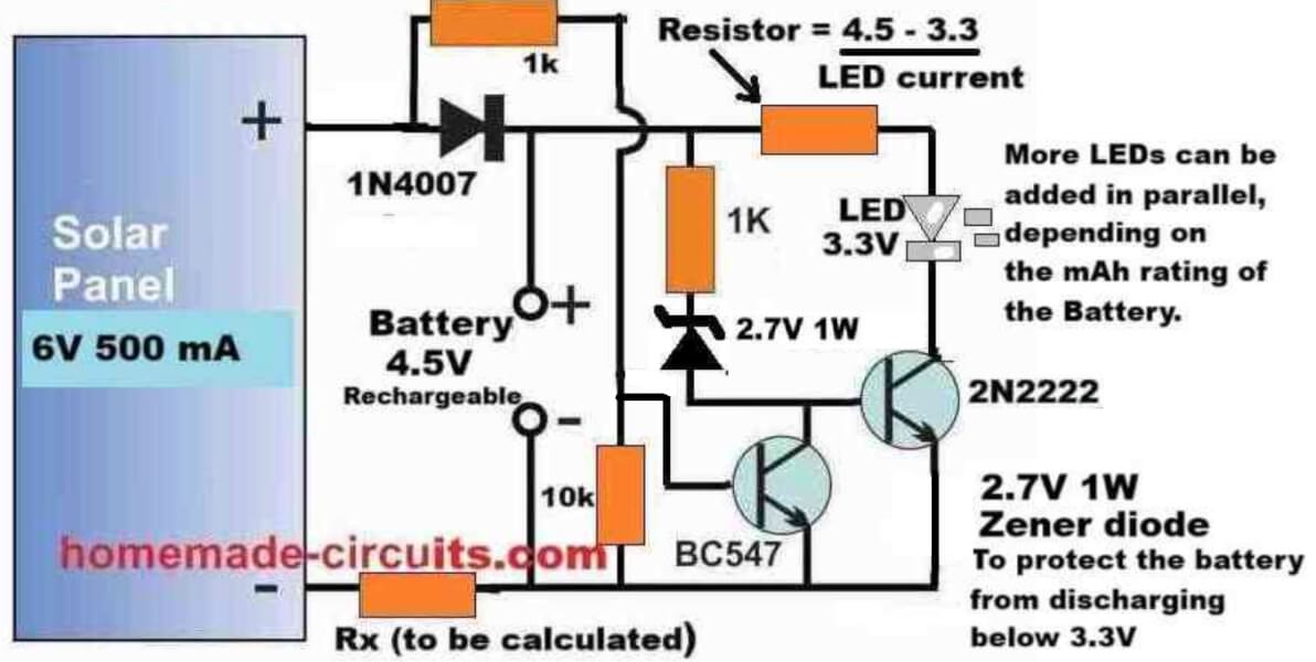 solar garden light circuit with automatic day night on off with over discharge battery protections