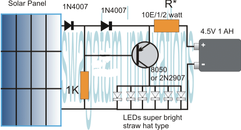 simple solar LED lamp circuit
