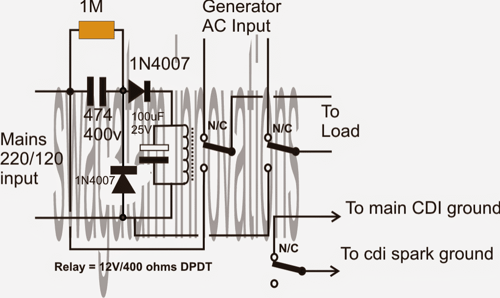 Grid Mains to Generator Changeover Relay Circuit | Homemade Circuit