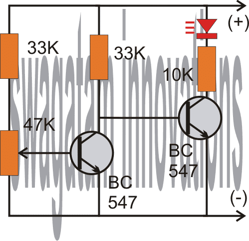 low battery indicator circuit using two transistors