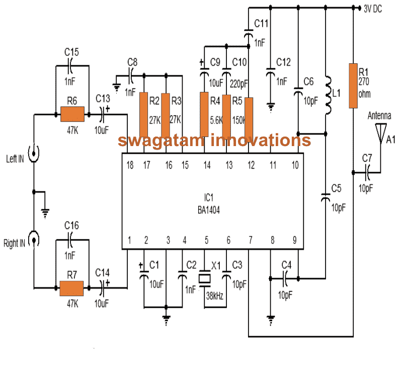 Stereo FM Transmitter Circuit using IC BA1404 - Homemade Circuit