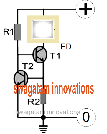 NPN transistor based LED current limiter circuit diagram