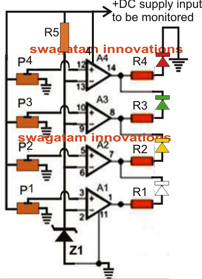 4 led battery charge monitor circuit