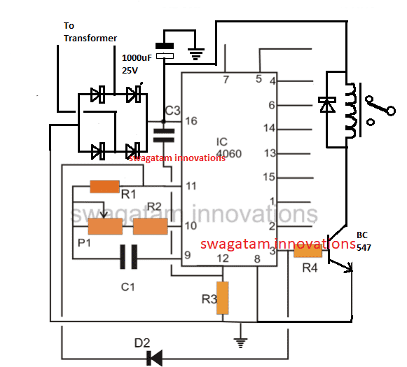 IC 4060 timer circuit with relay