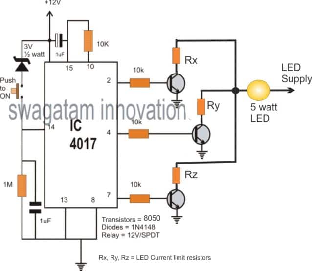 push button led brightness control circuit diagram