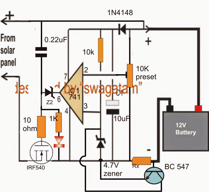 Simple Zero Drop Solar Charger Circuit without Microcontroller and current controlled