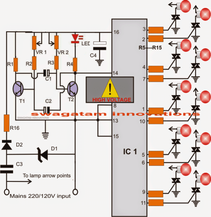 Diwali, Christmas, lamp chaser circuit 220V