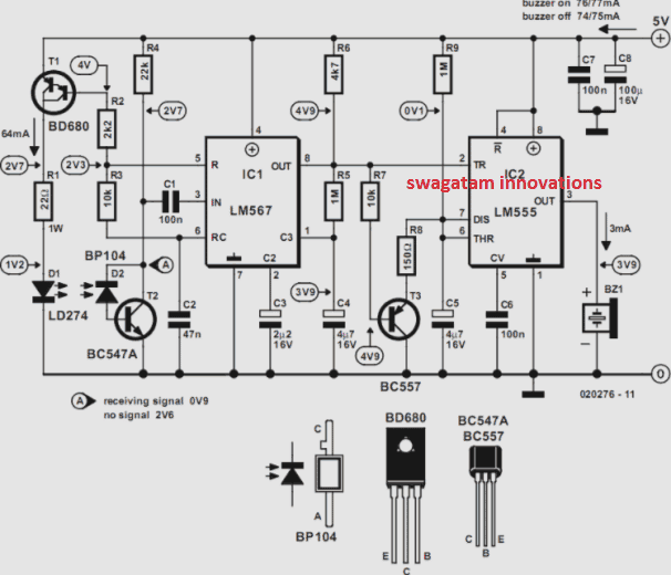 Precision proximity detector circuit using LM567 using phase locked loop feature