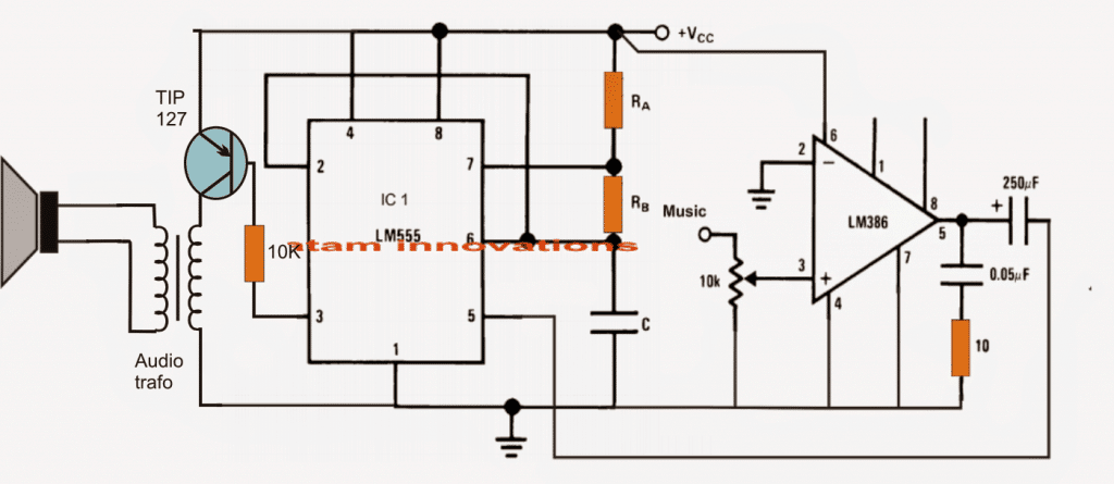 IC 555 class D amplifier circuit diagram