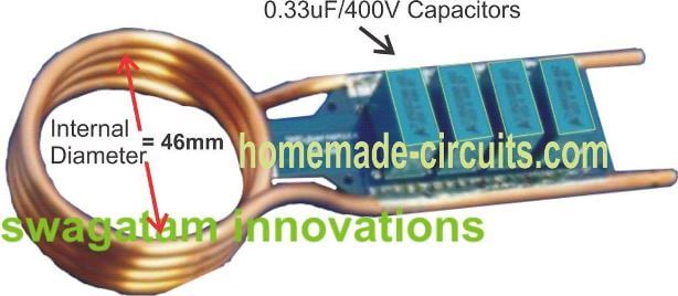 induction heater coil diameter and capacitor details