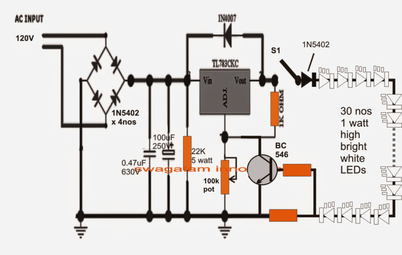 110V Compact LED Tubelight Circuit Diagram