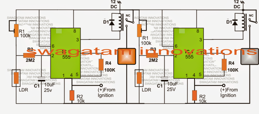 Darkness Activated Car Head Lamp Circuit with DRL