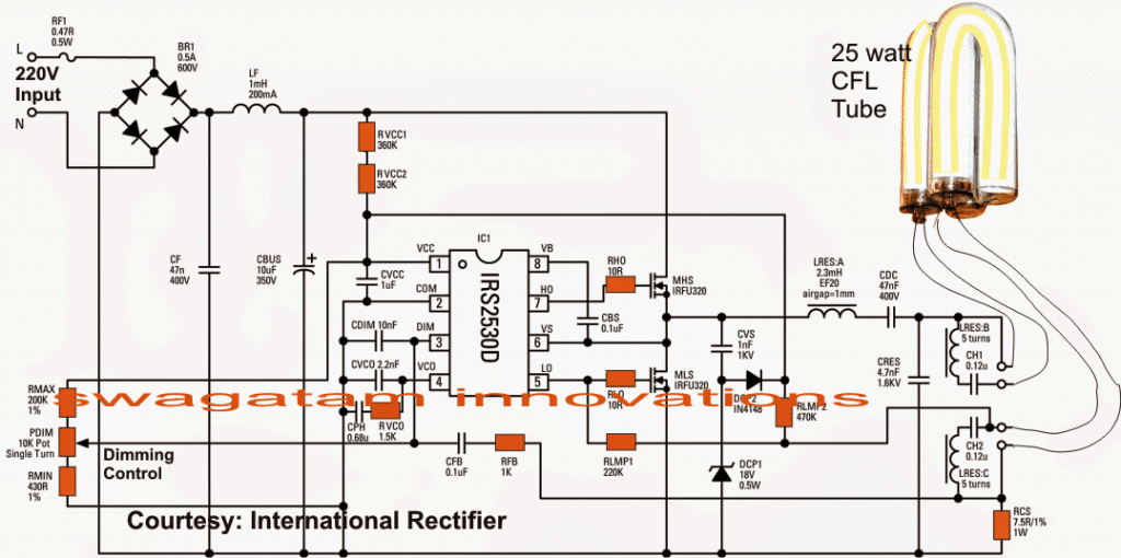 Single IC Dimmable Ballast Circuit Homemade Circuit Projects