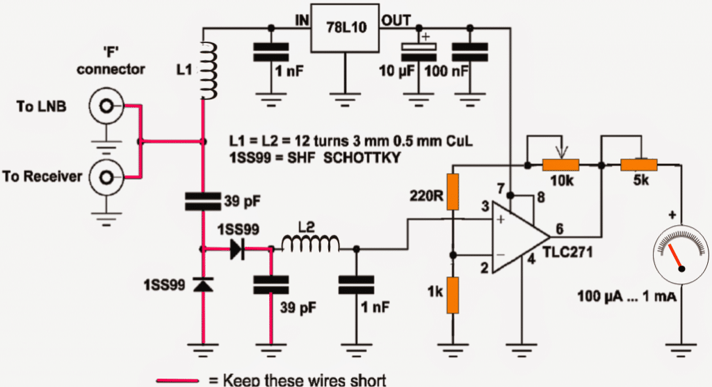 Satellite Signal Strength Meter Circuit Circuit Diagram