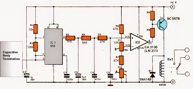 IC 555 capacitive switch circuit