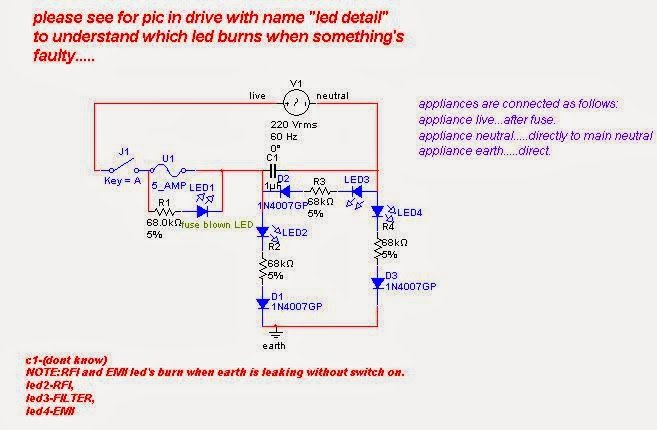 LIVE, Neutral, Earth Fault Indicator Circuit | Homemade Circuit Projects