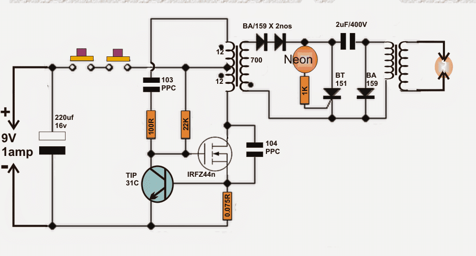 DIY Taser Gun Circuit - Stun Gun Circuit | Homemade Circuit Projects