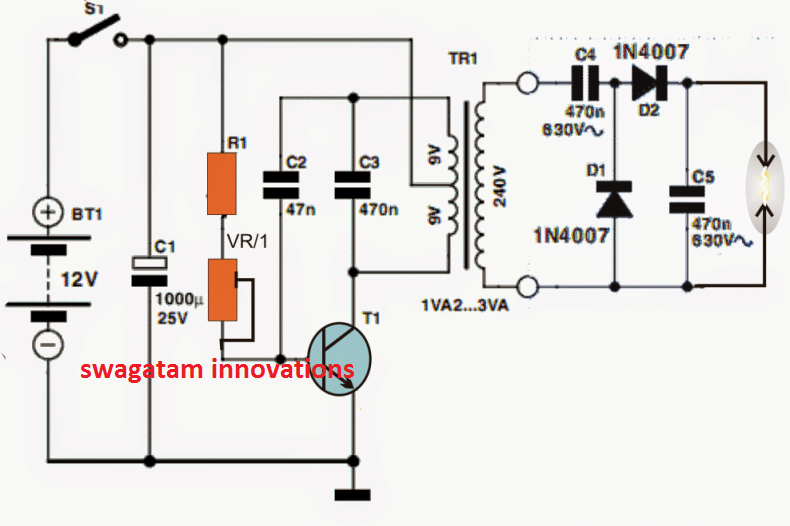 fence charger circuit diagram using a single transistor and transformer