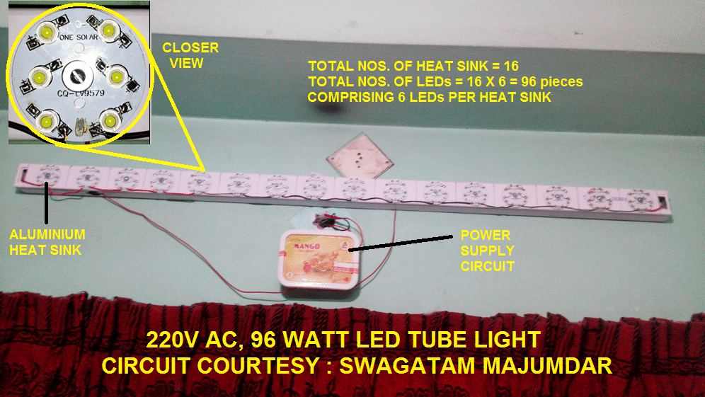 High bright homemade LED tubelight using 1 watt LEDs