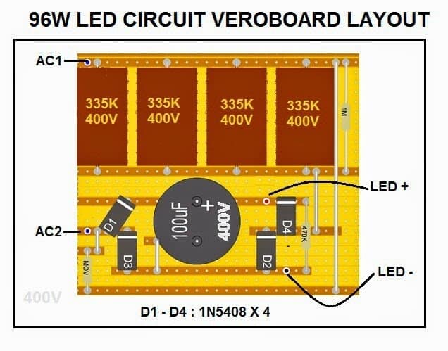 96 watt compact LED driver circuit PCB