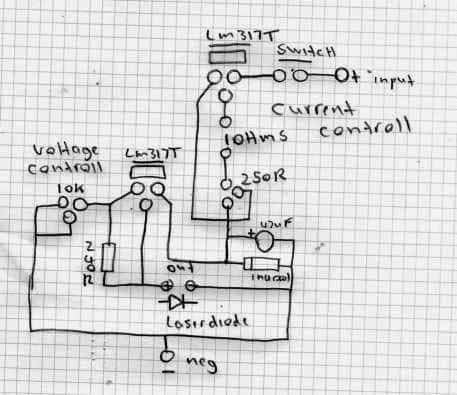 constant voltage and constant current regulator layout diagram using two LM317 ICs