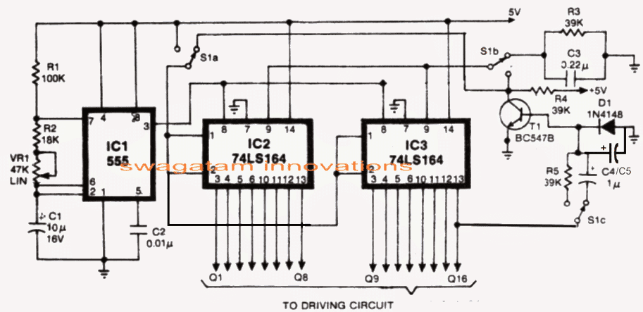 LED chaser with bar graph using IC 74LS164