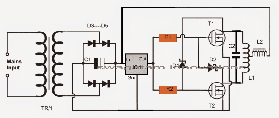 simple induction heater circuit diagram based on Royer circuit concept