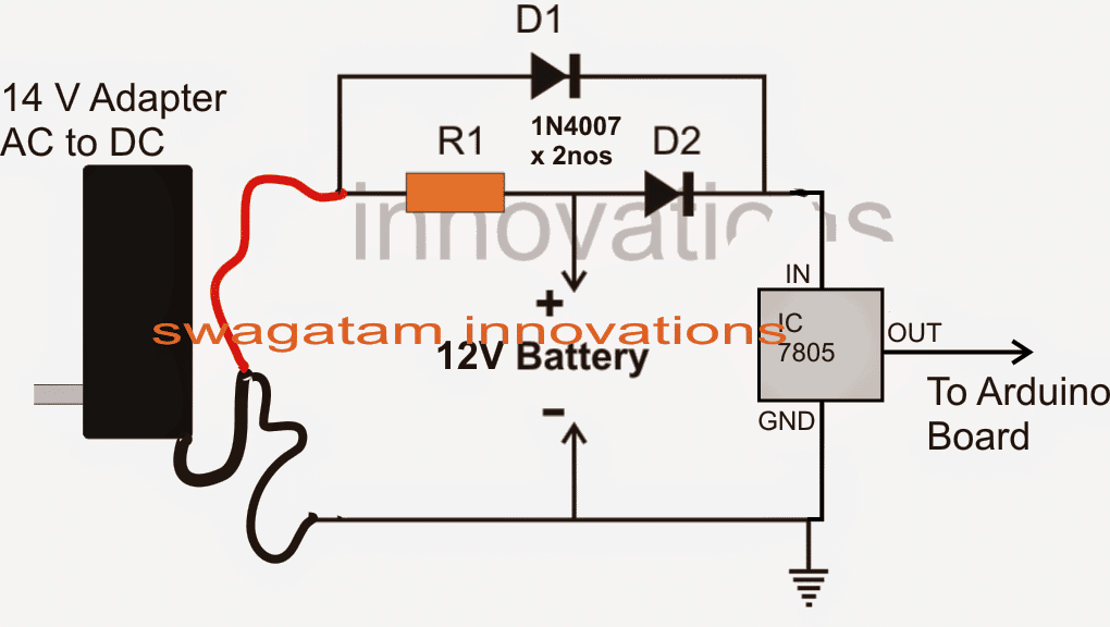 Arduino Mains Failure Battery Backup Circuit Diagram