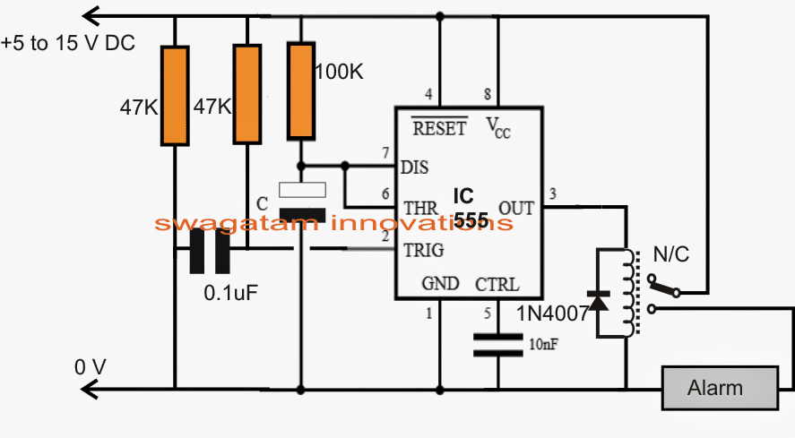 monostable relay IC 555 circuit adjustable timing