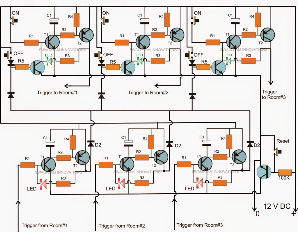 Office Call Bell Network Circuit with LED Monitor