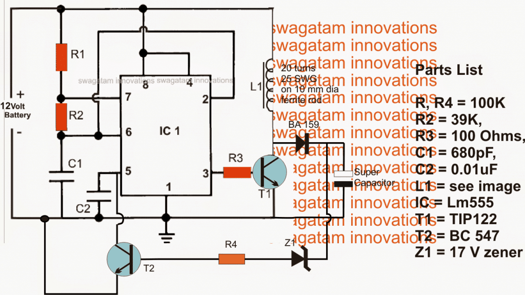 supercapacitor charger circuit using IC 555 boost converter