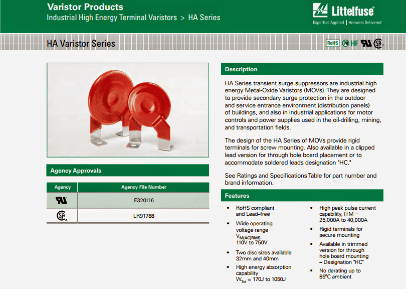 industrial high energy terminal varistors