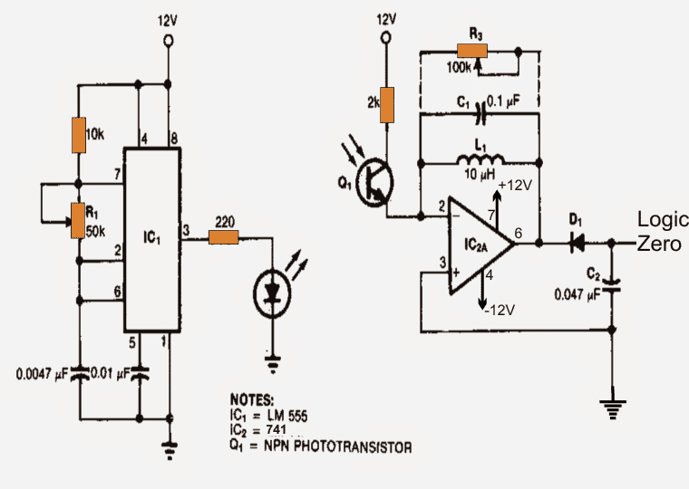 Tuned Infrared (IR) Detector Circuit Circuit Diagram